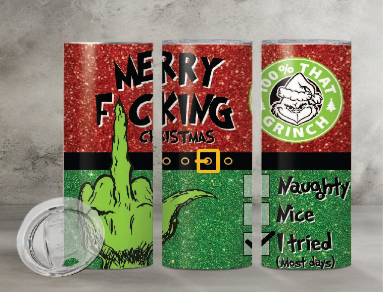 Grinch "MERRY F'ING CHRISTMAS" 20oz Skinny Tumbler