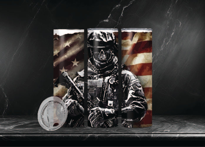 Soldier and Flag 20oz Skinny Tumbler