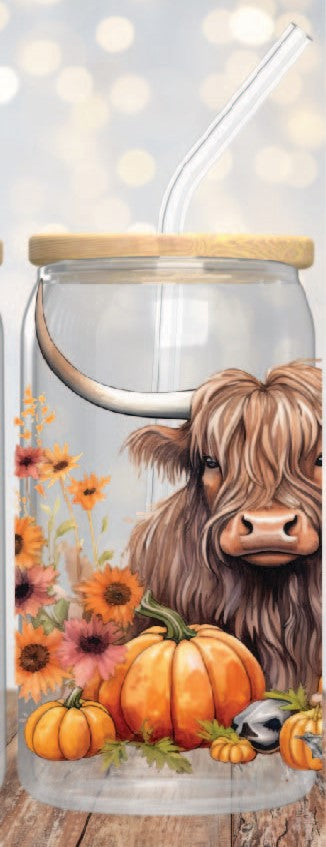 Highland Cow Glass Can